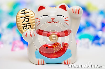 JAPANESE LUCKY CAT FIGURINE Stock Photo