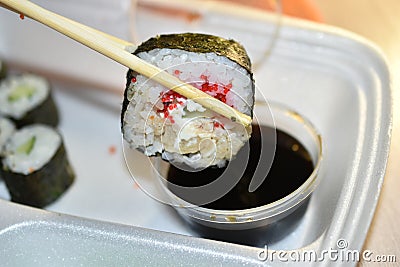 Japanese lunch sushi and salmon rolls Stock Photo