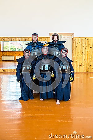 Japanese martial art of fighting the sword. School for children and adults. Editorial Stock Photo