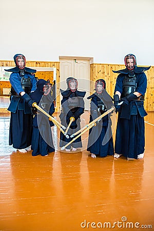 Japanese martial art of fighting the sword. School for children and adults. Editorial Stock Photo