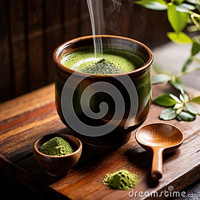 Japanese Matcha Tea, traditional Asian green tea, powdered and made with froth Stock Photo