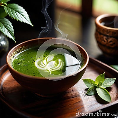 Japanese Matcha Tea, traditional Asian green tea, powdered and made with froth Stock Photo