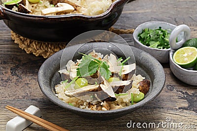 Japanese Matsutake Gohan boiled rice with matsutake mushrooms Stock Photo