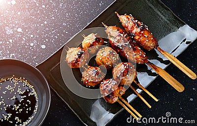 Japanese meatball grill or tsukune. Stock Photo