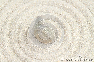 Japanese meditation garden with circles and stone in the middle above view macro Stock Photo