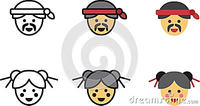 Japanese men and women icons Vector Illustration