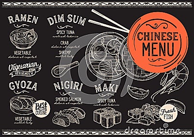 Japanese menu restaurant, sushi food template. Vector Illustration