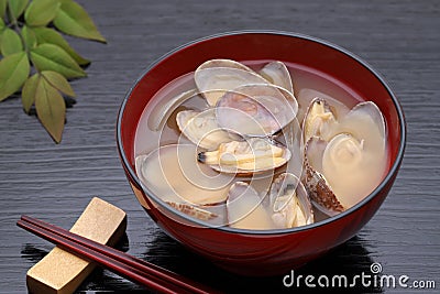 Japanese miso soup with asari clams Stock Photo