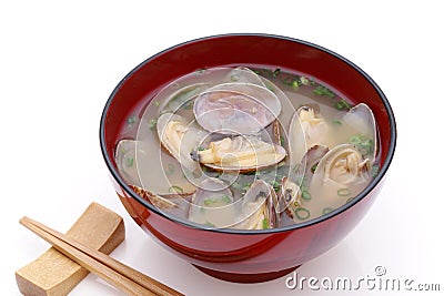 Japanese miso soup with asari clams in a bowl Stock Photo