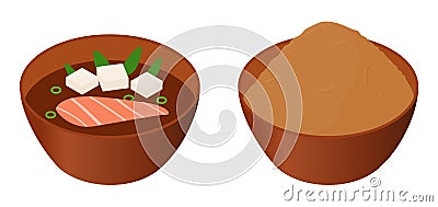 Japanese miso soup and paste isometric icon Cartoon Illustration