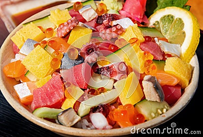 Japanese mix sashimi salad with rice Stock Photo