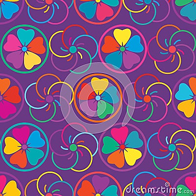 Japanese Mon ume rotate colorful symmetry seamless pattern Vector Illustration