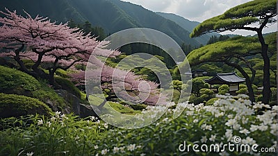 japanese nature, japanese nature scenery, nature in spring, green nature Stock Photo
