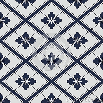 Japanese navy white flowers geometric pattern Vector Illustration