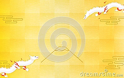Japanese New Year's Day Material of Two Dragons (Serpents) Flying over Mt. Fuji, Year of the Dragon 2024 Stock Photo
