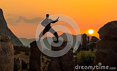 Japanese ninja in black dress trained Stock Photo