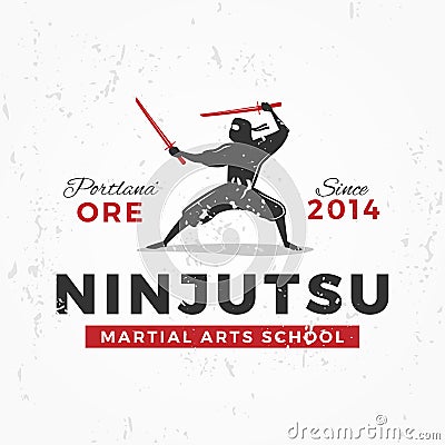Japanese Ninja Logo. ninjutsu insignia design. Vintage ninja mascot badge. Martial art Team t-shirt illustration concept Vector Illustration