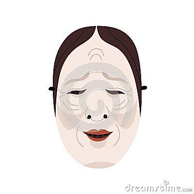 Japanese noh mask of onna face, woman head with emotions. Japan kabuki theater character for Asian folk festival Vector Illustration