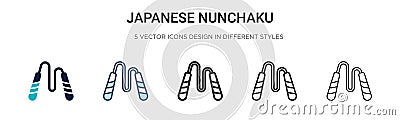 Japanese nunchaku icon in filled, thin line, outline and stroke style. Vector illustration of two colored and black japanese Vector Illustration