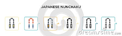 Japanese nunchaku vector icon in 6 different modern styles. Black, two colored japanese nunchaku icons designed in filled, outline Vector Illustration