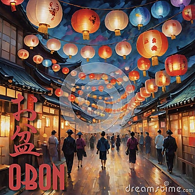 Japanese Obon Festival Oil Painting Stock Photo