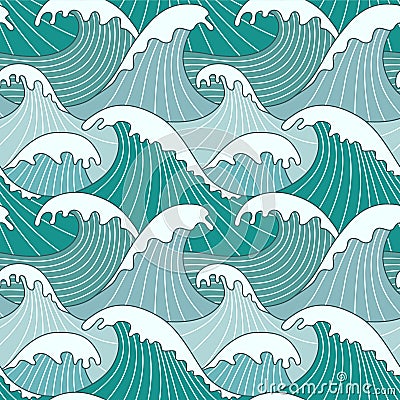 Japanese Ocean Hill Wave Vector Seamless Pattern Vector Illustration