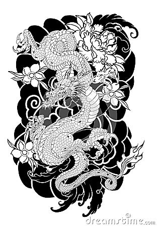 Japanese old dragon tattoo for arm. Vector Illustration