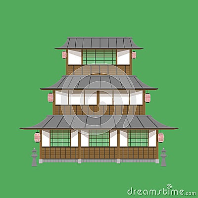 Japanese old home three floor vector green no sign you can download now becuase it is beautiful illustration eps10 Vector Illustration