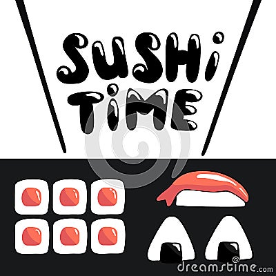 Sushi time cartoon banner template with lettering Cartoon Illustration