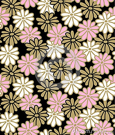 Japanese Overlap Pretty Round Flower Vector Seamless Pattern Vector Illustration