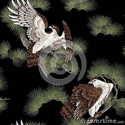 Japanese painting hawk Stock Photo