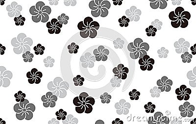 Vector Seamless Japanese Vintage Plum Flower Pattern. Horizontally And Vertically Repeatable. Vector Illustration