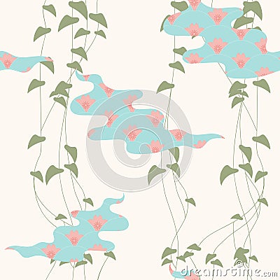 Japanese pattern. Illustration of waves with an abstract pattern on the background of weaving branches Vector Illustration