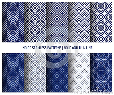 Japanese patterns,indigo color seamless wallpapers vector Vector Illustration