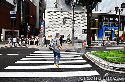 Japanese people and traveler foreigner walking cross over road a Editorial Stock Photo