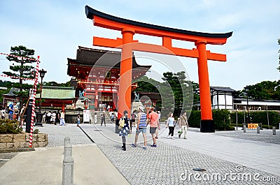 Japanese people and traveler foreigner walking at inside of Fushimi Inari taisha shrine Editorial Stock Photo