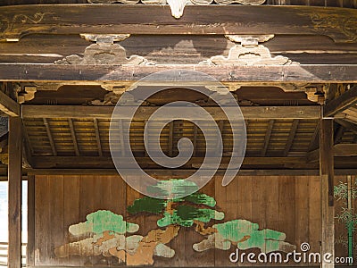 Japanese pine tree painting at Itsukushima Shrine ,Miyajima Editorial Stock Photo