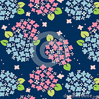 Japanese Pink And Blue Hydrangea Pattern Vector Illustration