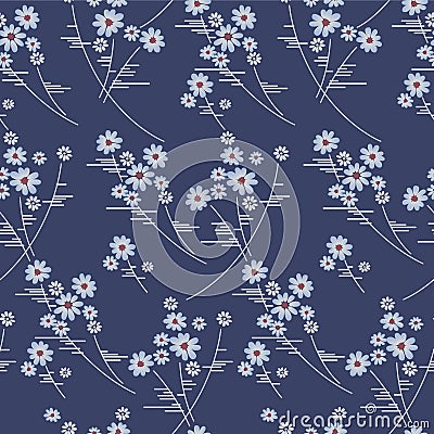 Japanese Pretty Flower Curl Branch Vector Seamless Pattern Vector Illustration