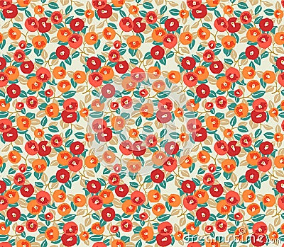 Japanese Pretty Round Flower Leaf Vector Seamless Pattern Vector Illustration