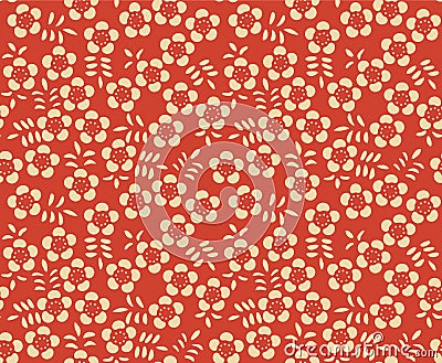 Japanese Pretty Round Flower Leaf Vector Seamless Pattern Vector Illustration