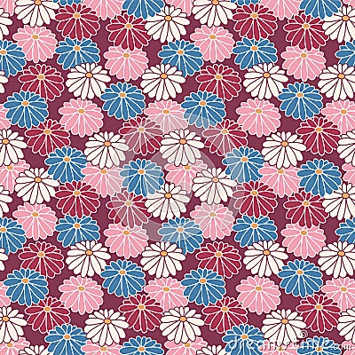 Japanese Pretty Round Flower Vector Seamless Pattern Vector Illustration