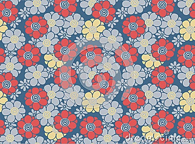 Japanese Pretty Round Petal Flower Vector Seamless Pattern Vector Illustration