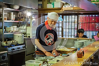 Japanese Ramen chef in Himeji, Japan Editorial Stock Photo