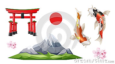 Vector japanese Torii gate sakura koi carp Vector Illustration
