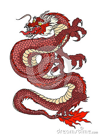 Japanese red dragon on white. Vector Illustration