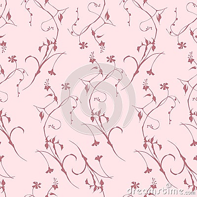 Japanese Red Romantic Flower Brush Vector Seamless Pattern Vector Illustration