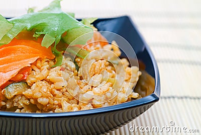 Japanese rice and salmon. Stock Photo