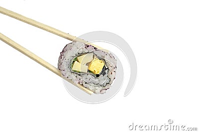 Japanese roll in chopsticks Stock Photo