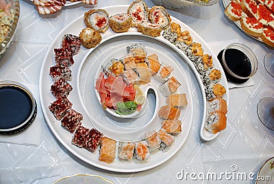 Japanese rolls on a beautiful dish Stock Photo